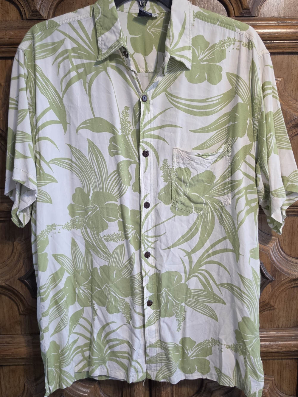 Casual Short-Sleeve Floral Button-Down Shirt - Light Green/White
